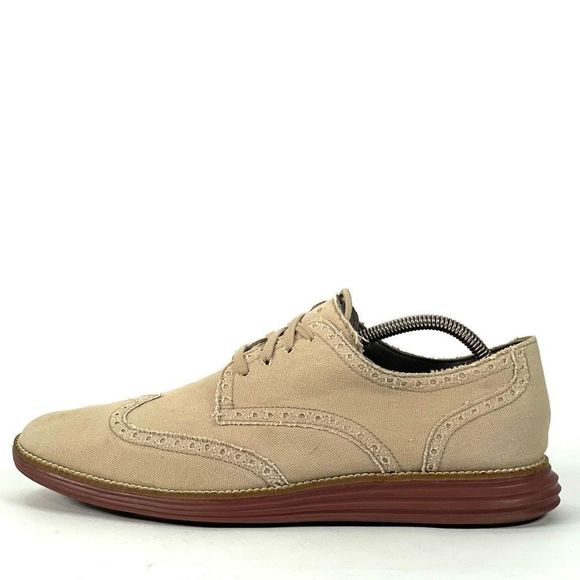 Cole Haan Grand.Øs Lunargrand Oxfords Mens 11 Tan Canvas Wingtip Brogues - Picture 1 of 10